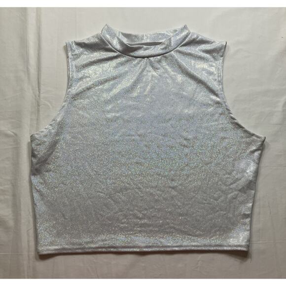 Unbranded Tops - Crop Top Women's Large White Glitter Tank Style Sleeveless